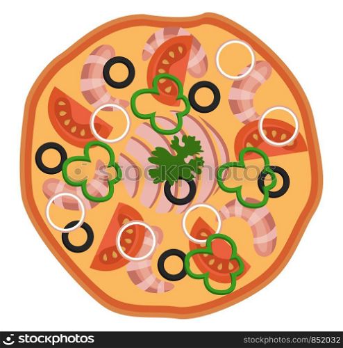 Tuna pizza illustration vector on white background