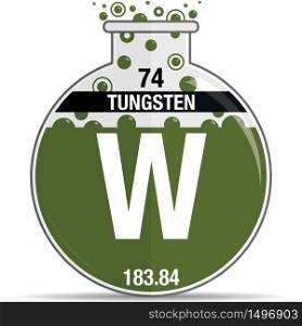 Tungsten symbol on chemical round flask. Element number 74 of the Periodic Table of the Elements - Chemistry. Vector image