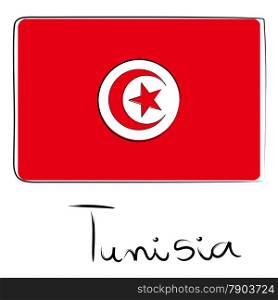 Tunisia country flag doodle with text isolated on white