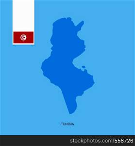 Tunisia Country Map with Flag over Blue background. Vector EPS10 Abstract Template background