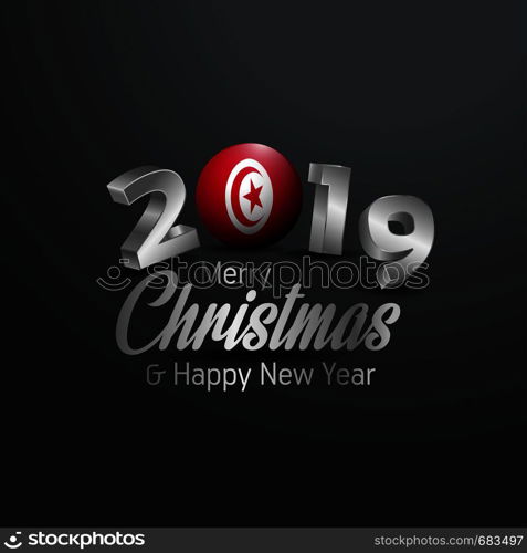 Tunisia Flag 2019 Merry Christmas Typography. New Year Abstract Celebration background