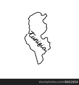 Tunisia outline map with the handwritten country name. Continuous line drawing of patriotic home sign. A love for a small homeland. T-shirt print idea. Vector illustration.. Tunisia outline map with the handwritten country name. Continuous line drawing of patriotic home sign