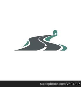 Tunnel at the end of speedway isolated roadway construction. Vector transportation company logo. Speedway with tunnel at end empty highway isolated