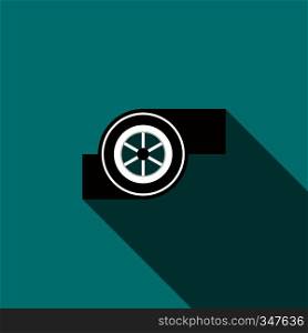 Turbocharger icon in flat style on a turquoise background. Turbocharger icon in flat style