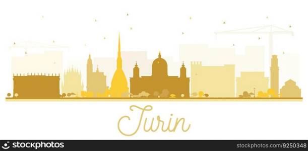 Turin Italy City Skyline Silhouette with Golden Buildings Isolated on White. Vector Illustration. Business Travel and Tourism Concept with Modern Architecture. Turin Cityscape with Landmarks.