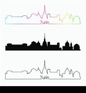 Turin skyline linear style with rainbow in editable vector file