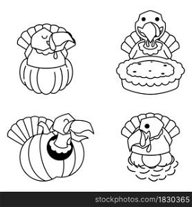 Turkey Autumn Fall Pumpkin Pie Egg Thanksgiving Cartoon Line Art
