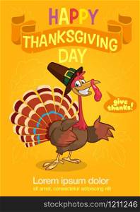 Turkey Bird Cartoon Character Waving With Speech Bubble And Text. Vector Illustration for Party Invitation