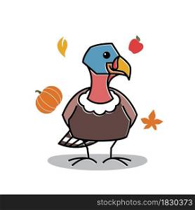 Turkey Bird Female Standing Autumn Fruit Fall Thanksgiving Character Cartoon