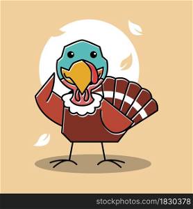 Turkey Bird Rooster Waving Hand Autumn Fall Thanksgiving Character Cartoon