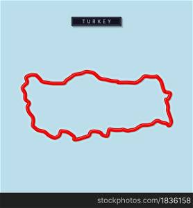 Turkey bold outline map. Glossy red border with soft shadow. Country name plate. Vector illustration.. Turkey bold outline map. Vector illustration