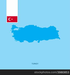 Turkey Country Map with Flag over Blue background