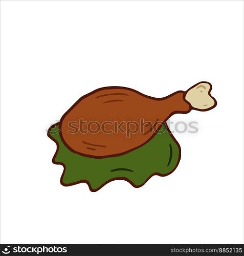 Turkey drumstick food Isolated. Thanksgiving day. Vector Illustration. E≤ments for coloring, pr∫ing, design illustrations in the sty≤of outli≠. Turkey drumstick food Isolated. Thanksgiving day. Vector Illustration