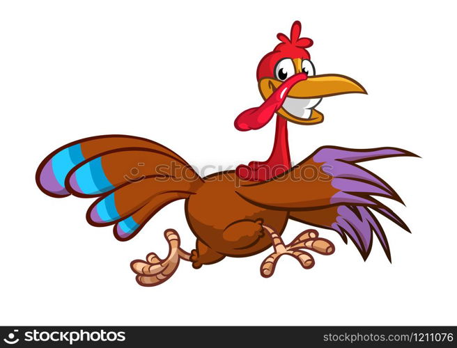 Turkey Escape Cartoon Character with contour. Thanksgiving Vector Illustration outlines Isolated on white