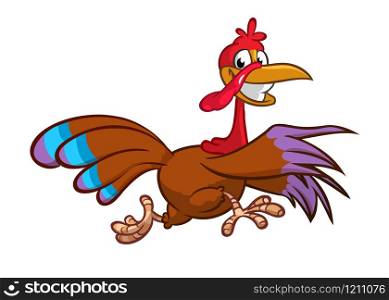 Turkey Escape Cartoon Character with contour. Thanksgiving Vector Illustration outlines Isolated on white