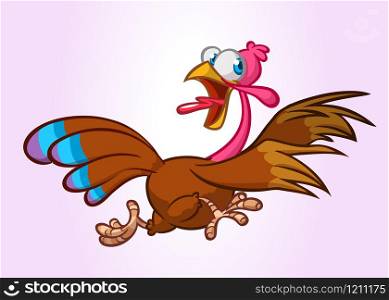 Turkey Escape Cartoon Character with contour. Thanksgiving Vector Illustration outlines Isolated on white