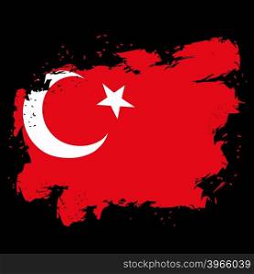 Turkey flag grunge style on black background. Brush strokes and ink splatter. National symbol of Turkish state&#xA;