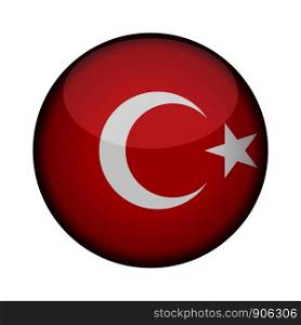 turkey Flag in glossy round button of icon. turkey emblem isolated on white background. National concept sign. Independence Day. Vector illustration.