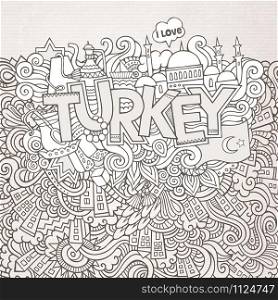 Turkey hand lettering and doodles elements background. Vector illustration. Turkey hand lettering and doodles elements background.