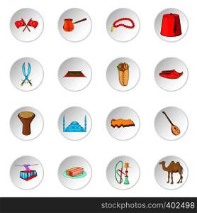 Turkey icons set. Cartoon illustration of 16 Turkey vector icons for web. Turkey icons set