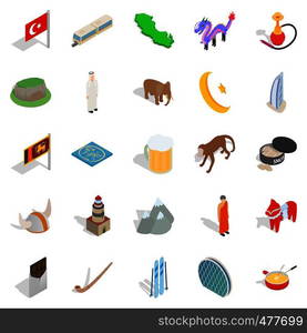 Turkey icons set. Isometric set of 25 Turkey vector icons for web isolated on white background. Turkey icons set, isometric style