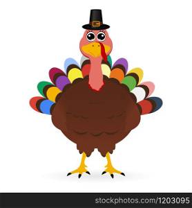 Turkey in hat on Thanksgiving Day, vector illustration. Turkey in hat on Thanksgiving Day