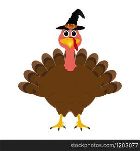 Turkey in hat on Thanksgiving Day, vector illustration. Turkey on Thanksgiving Day, vector illustration