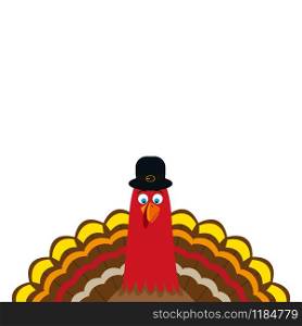 Turkey Pilgrimin on Thanksgiving Day, on white background funny character. Turkey Pilgrimin on Thanksgiving Day