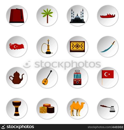 Turkey travel icons set in flat style isolated vector icons set illustration. Turkey travel icons set in flat style