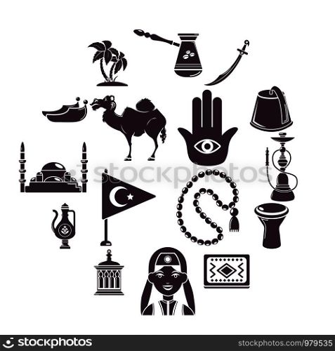 Turkey travel icons set. Simple illustration of 16 Turkey travel vector icons for web. Turkey travel icons set, simple style