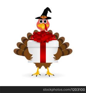 Turkey with a gift on Thanksgiving Day vector. Turkey with a gift on Thanksgiving Day