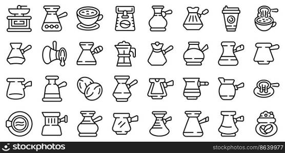 Turkish coffee pot icons set outline vector. Arabic coffee. Cafe cook. Turkish coffee pot icons set outline vector. Arabic coffee