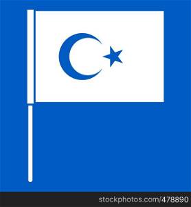 Turkish flag icon white isolated on blue background vector illustration. Turkish flag icon white