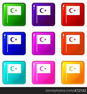 Turkish flag icons of 9 color set isolated vector illustration. Turkish flag icons 9 set