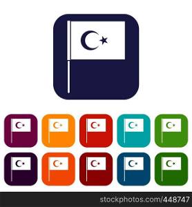 Turkish flag icons set vector illustration in flat style In colors red, blue, green and other. Turkish flag icons set flat