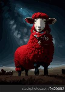 Turkish Pride  Leonardo da Vinci Inspired 8K Artwork of a Red Furry Sheep with Turkish Flag in a Starry Sky