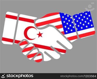 Turkish Republic Of Northern Cyprus and USA flags Handshake vector illustration Eps 10. Turkish Republic Of Northern Cyprus and USA flags Handshake vector