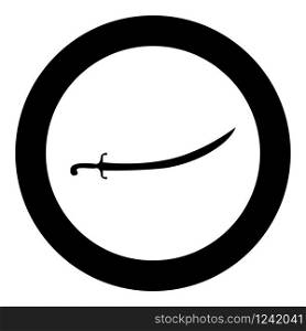 Turkish saber Scimitar Sabre of arabian persian Curved sword icon in circle round black color vector illustration flat style simple image. Turkish saber Scimitar Sabre of arabian persian Curved sword icon in circle round black color vector illustration flat style image