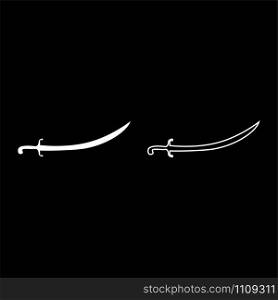 Turkish saber Scimitar Sabre of arabian persian Curved sword icon outline set white color vector illustration flat style simple image