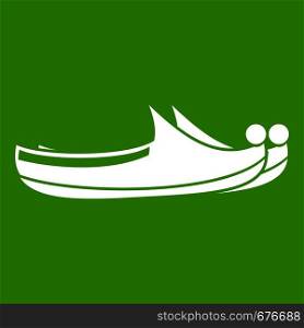 Turkish shoes icon white isolated on green background. Vector illustration. Turkish shoes icon green