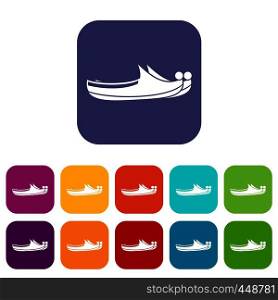 Turkish shoes icons set vector illustration in flat style In colors red, blue, green and other. Turkish shoes icons set flat