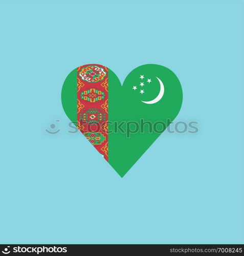 Turkmenistan flag icon in a heart shape in flat design. Independence day or National day holiday concept.