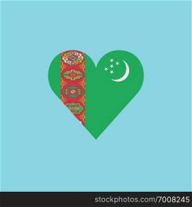 Turkmenistan flag icon in a heart shape in flat design. Independence day or National day holiday concept.