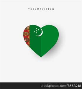 Turkmenistan heart shaped flag. Origami paper cut Turkmenian national banner. 3D vector illustration isolated on white with soft shadow.. Turkmenistan heart shaped flag. Origami paper cut Turkmenian national banner