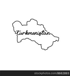 Turkmenistan outline map with the handwritten country name. Continuous line drawing of patriotic home sign. A love for a small homeland. T-shirt print idea. Vector illustration.. Turkmenistan outline map with the handwritten country name. Continuous line drawing of patriotic home sign
