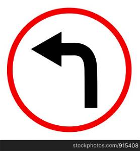 turn left on white background. turn left symbol. flat style. turn left ahead sign. traffic sign.
