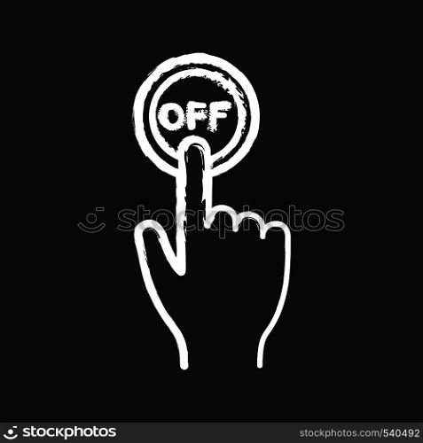 Turn off button click chalk icon. Shutdown. Power off. Hand pressing button. Isolated vector chalkboard illustrations. Turn off button click chalk icon