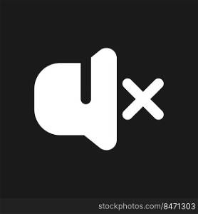 Turn off sound dark mode glyph ui icon. Silent mode. Mute ringer. Alert. User interface design. White silhouette symbol on black space. Solid pictogram for web, mobile. Vector isolated illustration. Turn off sound dark mode glyph ui icon