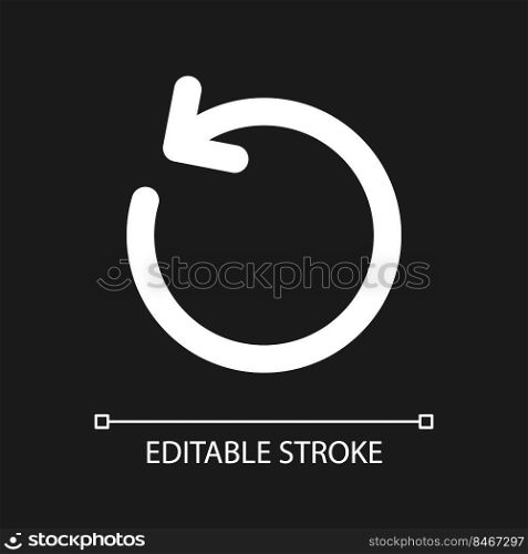 Turn pixel perfect white linear ui icon for dark theme. Rotating arrow. Counter clockwise. Vector line pictogram. Isolated user interface symbol for night mode. Editable stroke. Arial font used. Turn pixel perfect white linear ui icon for dark theme