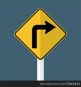 Turn Right Traffic Road Sign isolated on grey sky background,vector illustration